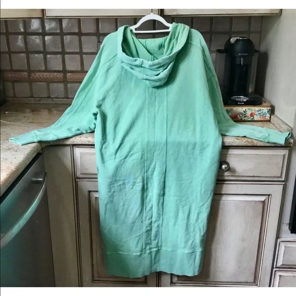 Free People Movement Maxi Sweatshirt Hoodie Spur Of The Moment Aqua Turquoise - Picture 6 of 6